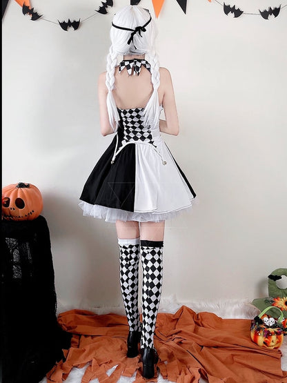 Halloween Black White Clown Costume Top and Skirt mySite