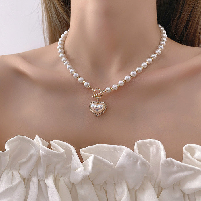 Elegant Heart Pearl Necklace SpreePicky