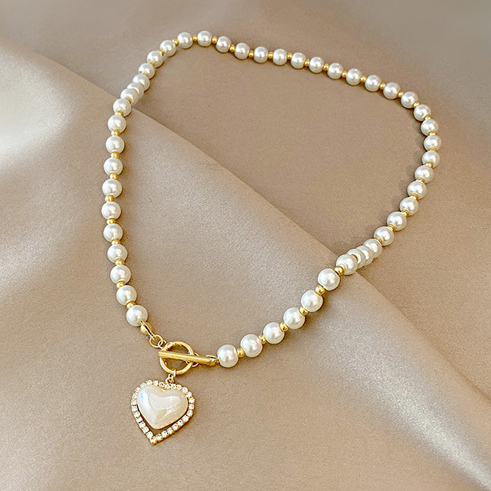 Elegant Heart Pearl Necklace SpreePicky