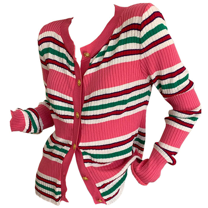 Pink Striped Ribbed Cardigan Boogzel Clothing