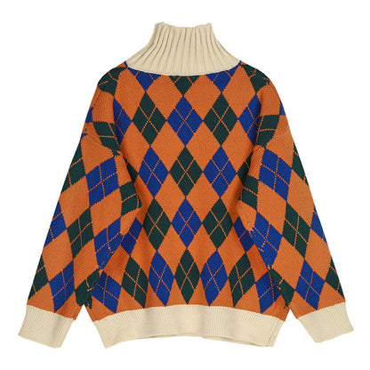 Argyle Pattern Turtleneck Sweater Boogzel Clothing