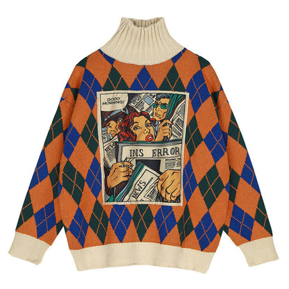 Argyle Pattern Turtleneck Sweater Boogzel Clothing