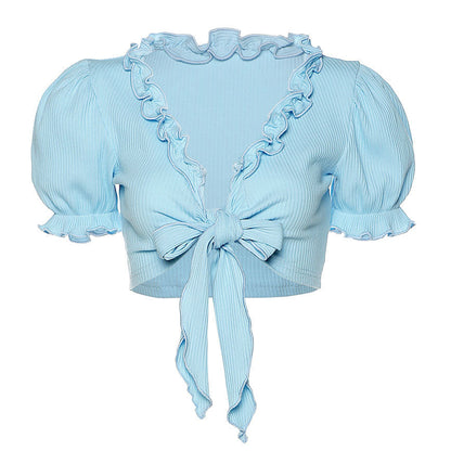 Sky Blue Knot Tie Crop Top Boogzel Clothing