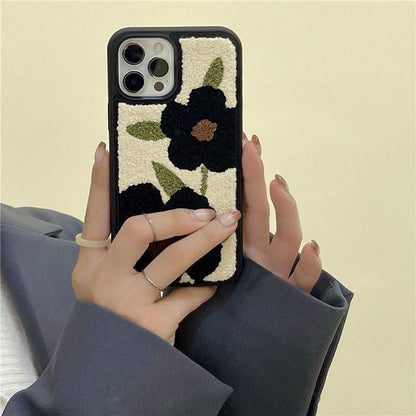 Black Flower Fuzzy iPhone Case Boogzel Clothing