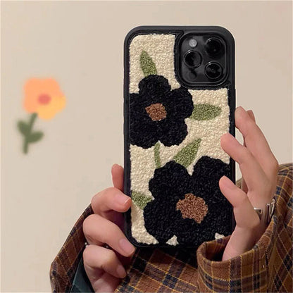 Black Flower Fuzzy iPhone Case Boogzel Clothing