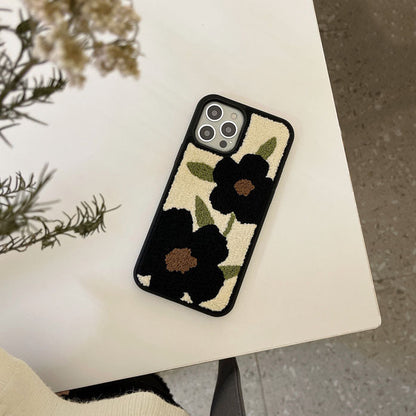 Black Flower Fuzzy iPhone Case Boogzel Clothing