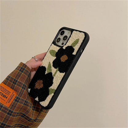 Black Flower Fuzzy iPhone Case Boogzel Clothing