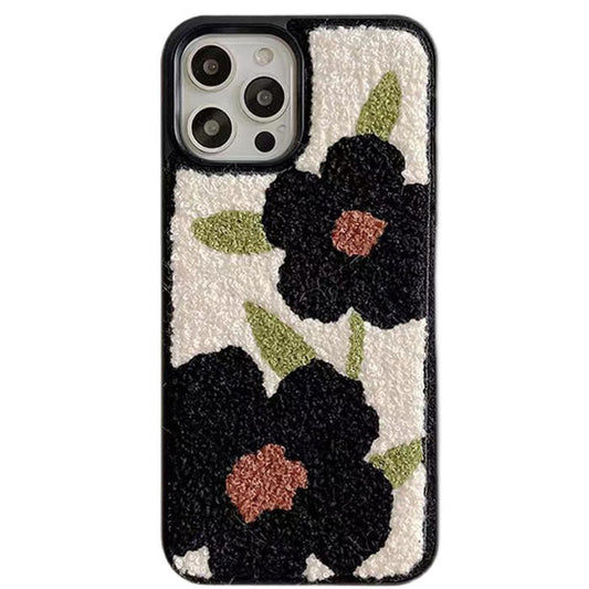 Black Flower Fuzzy iPhone Case Boogzel Clothing