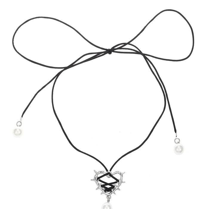 Bow Heart Pearl Necklace SpreePicky