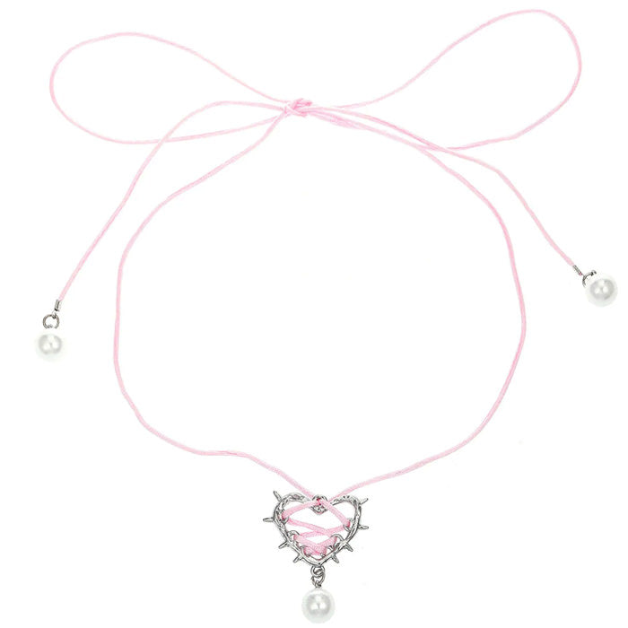 Bow Heart Pearl Necklace SpreePicky