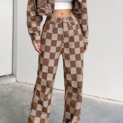 Brown Checkered Jeans SpreePicky