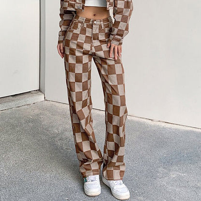 Brown Checkered Jeans SpreePicky