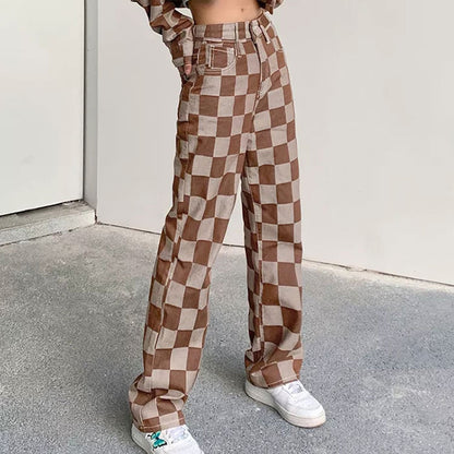 Brown Checkered Jeans SpreePicky