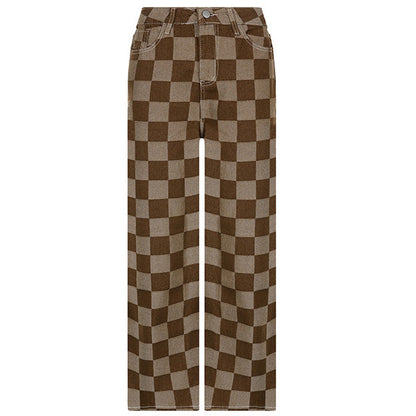 Brown Checkered Jeans SpreePicky