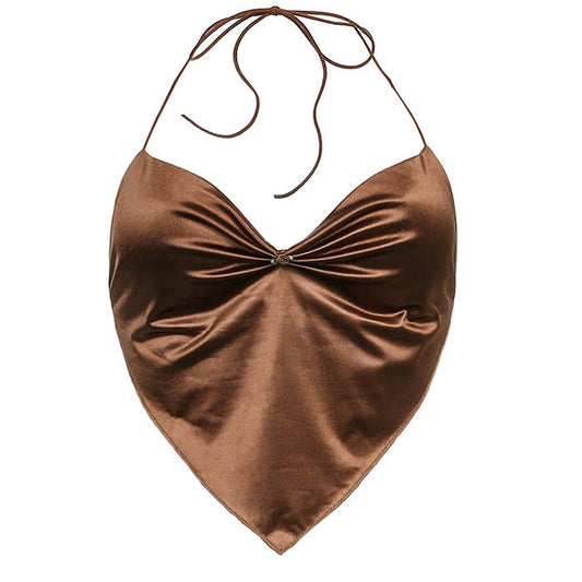 Brown Satin Scarf Top Boogzel Clothing