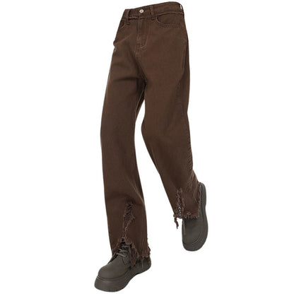 Brown Straight Leg Distressed Jeans Boogzel Clothing