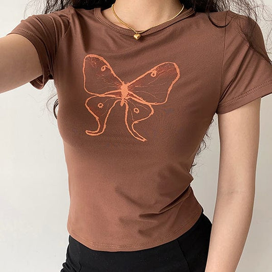 Brown Butterfly Aesthetic Top Boogzel Clothing