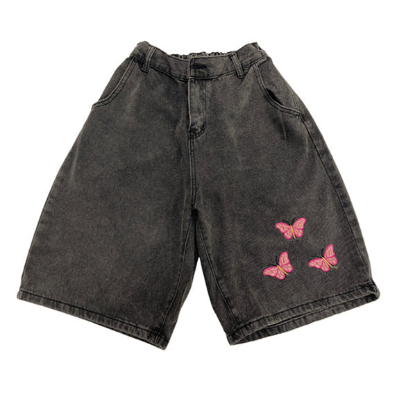 Butterfly Embroidery Denim Shorts Boogzel Clothing