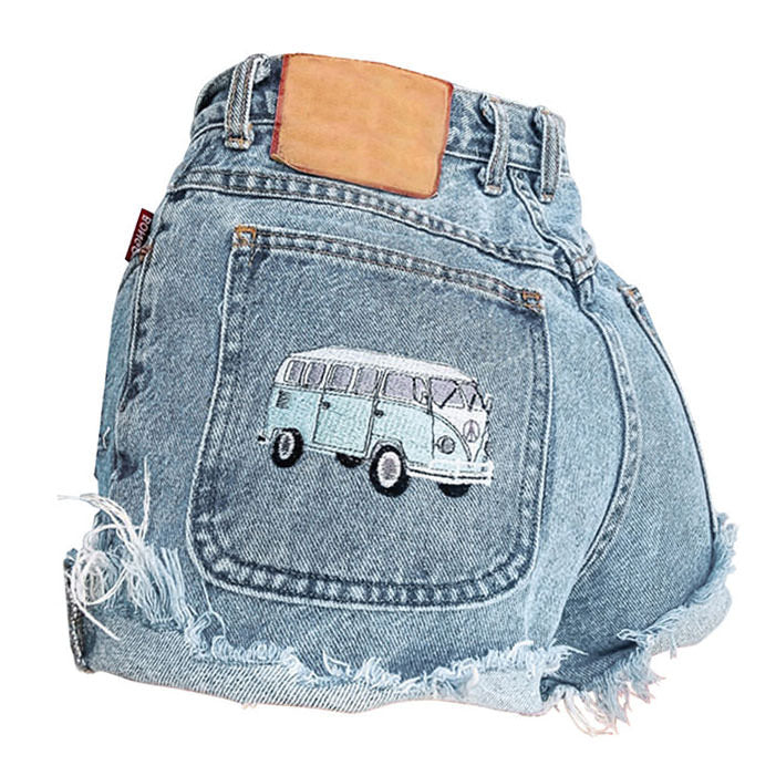 Bus Denim Embroidery Shorts Boogzel Clothing