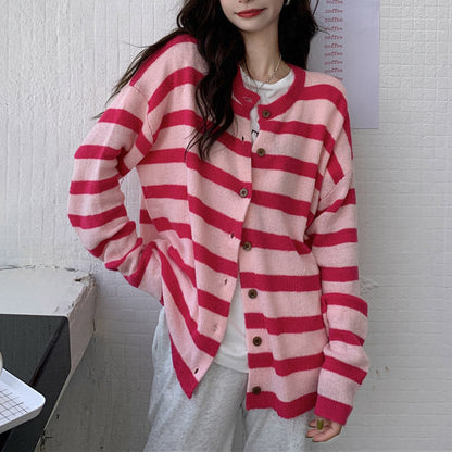 Striped Long-sleeves Cardigan Boogzel Clothing