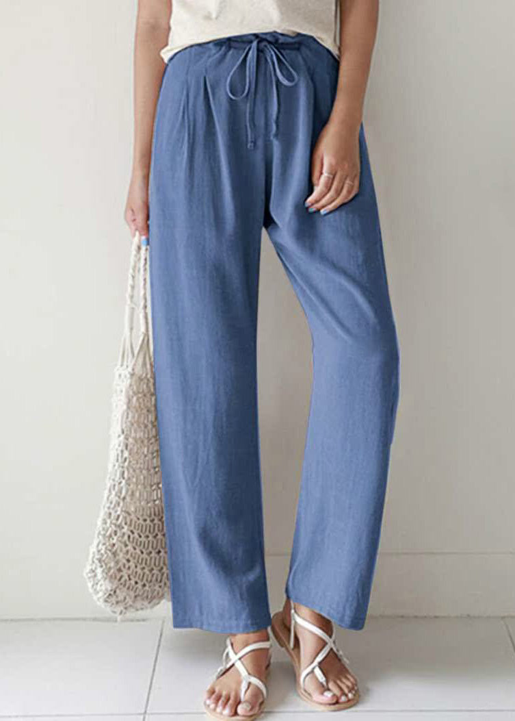 Blue Pockets Lace Cotton Summer Casual Pants Up FashionChic