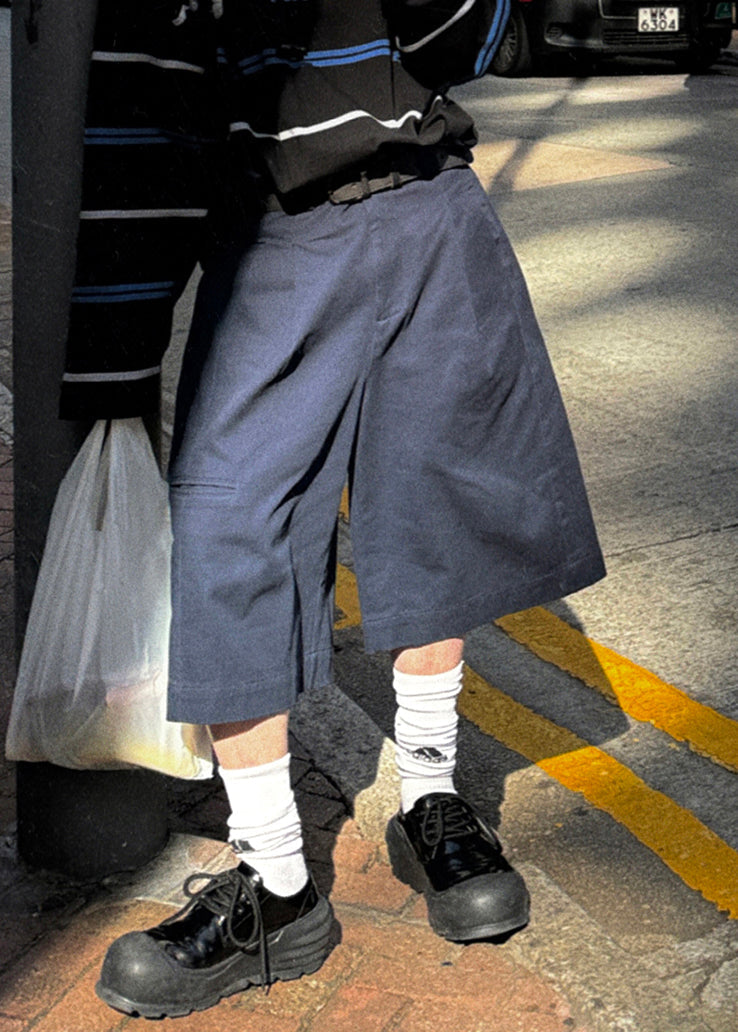 Summer Crop Pockets Casual Navy Waist Pants High Cotton Men FashionChic