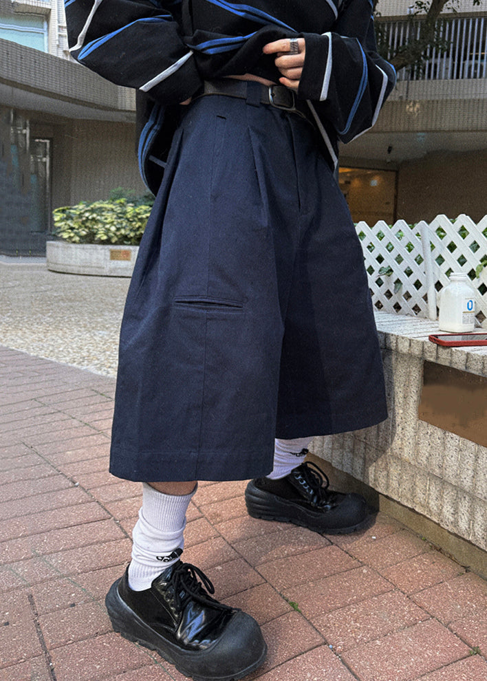 Summer Crop Pockets Casual Navy Waist Pants High Cotton Men FashionChic