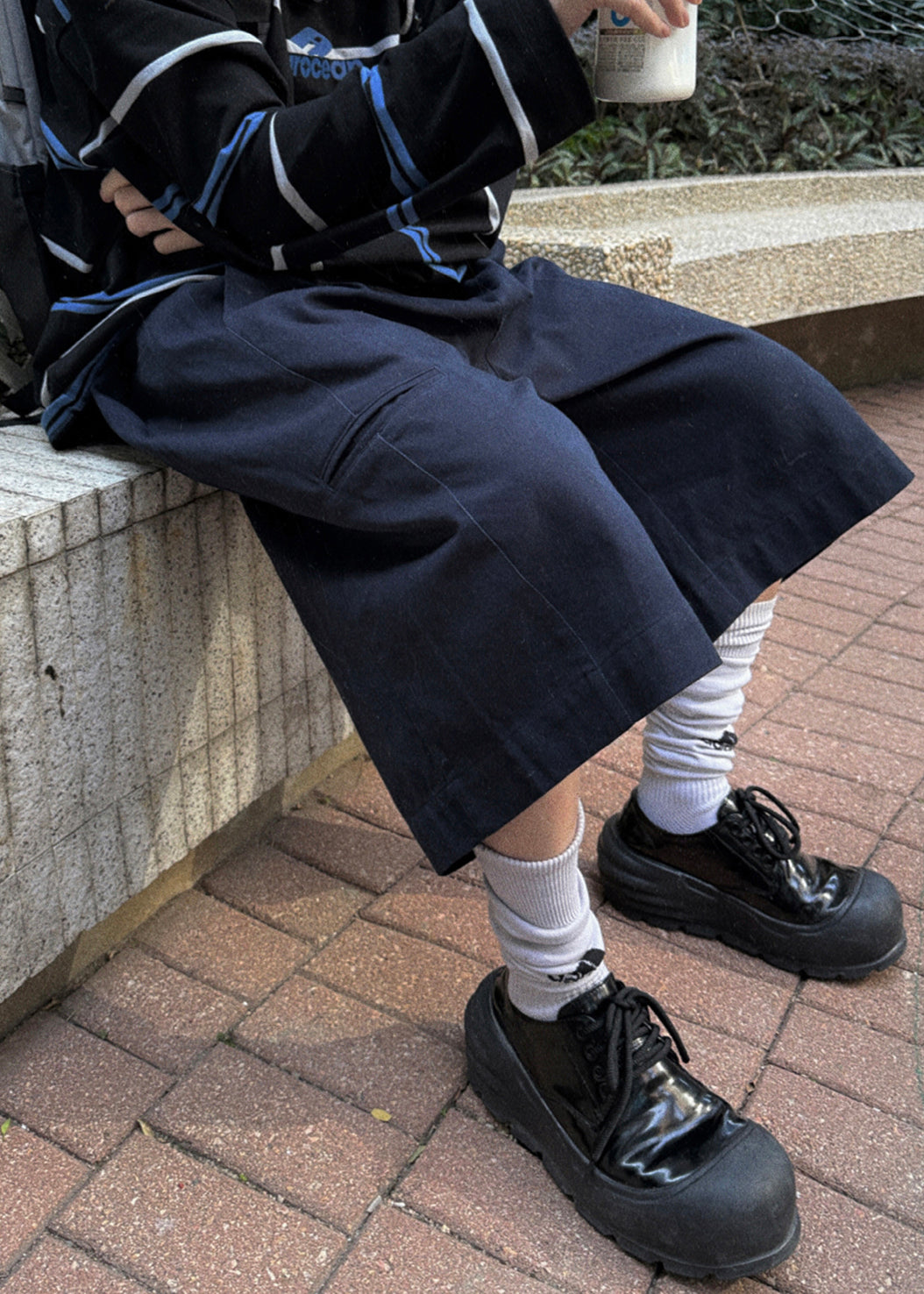 Summer Crop Pockets Casual Navy Waist Pants High Cotton Men FashionChic