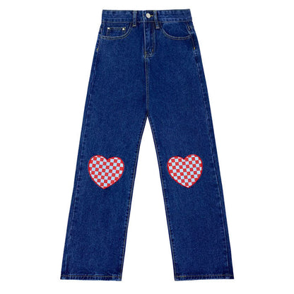 Checker Heart Wide Jeans Boogzel Clothing