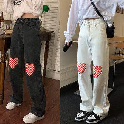 Checker Heart Wide Jeans Boogzel Clothing