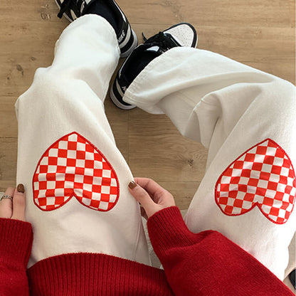 Checker Heart Wide Jeans Boogzel Clothing