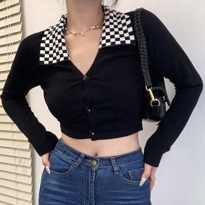 Black Checkerboard Collar Top SpreePicky