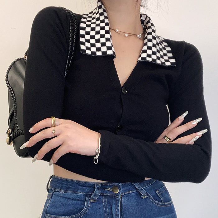 Black Checkerboard Collar Top SpreePicky