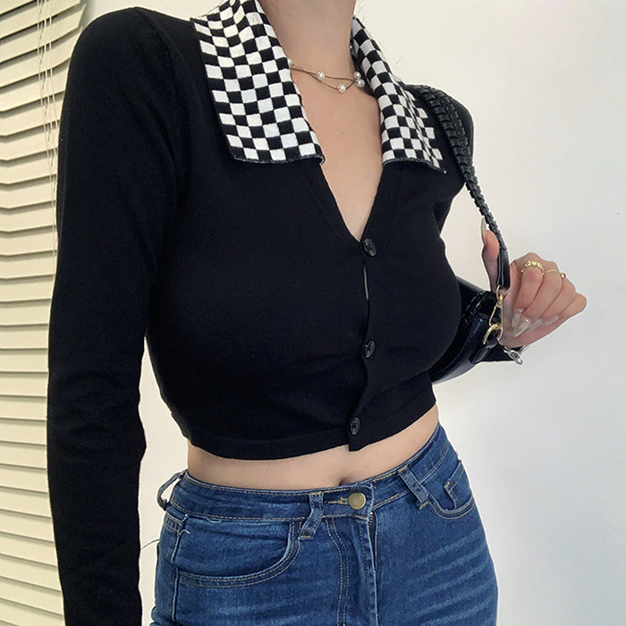 Black Checkerboard Collar Top SpreePicky