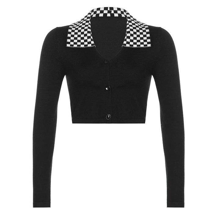 Black Checkerboard Collar Top SpreePicky