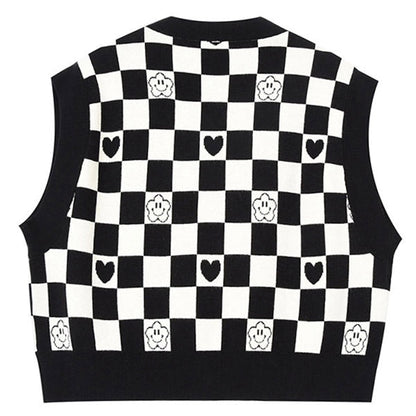 Black Checkerboard with Mini Heart Cropped Vest Boogzel Clothing