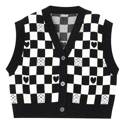 Black Checkerboard with Mini Heart Cropped Vest Boogzel Clothing