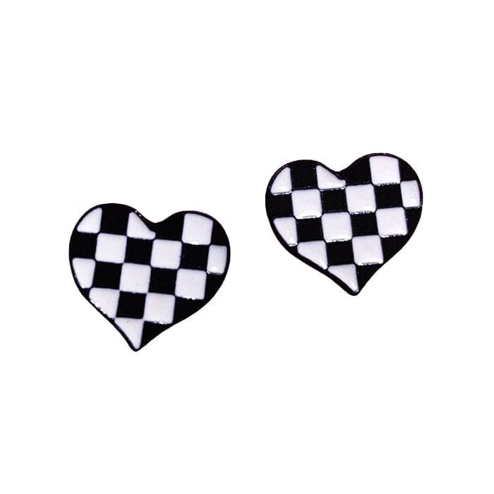 Checkered Heart Earrings SpreePicky