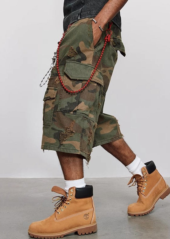 Crop Waist Summer Cool Pockets Mens High Cotton Hole Camouflage Pants FashionChic