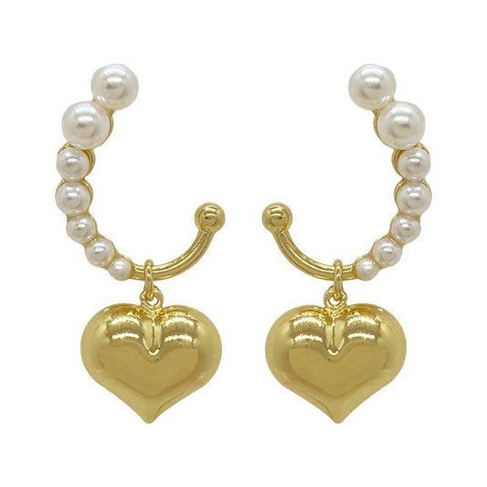 Golden Heart Pearl Earrings spreepickyshop