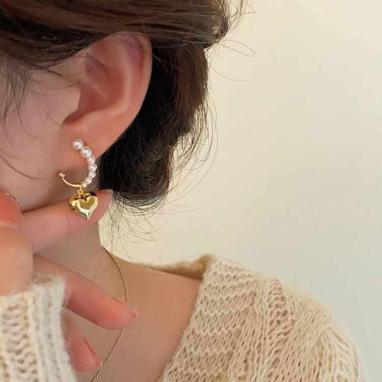 Golden Heart Pearl Earrings spreepickyshop