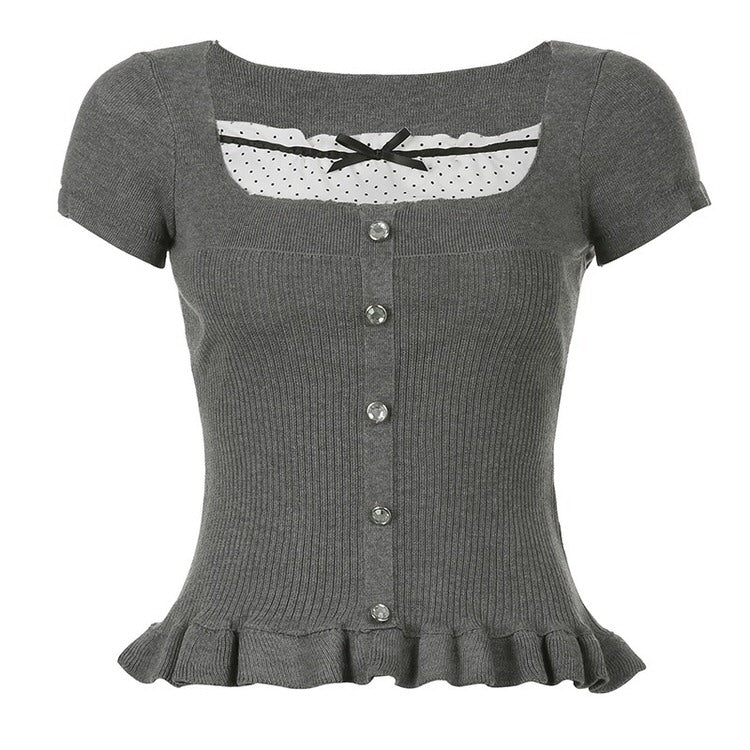 Grey Dot Rib Top SpreePicky