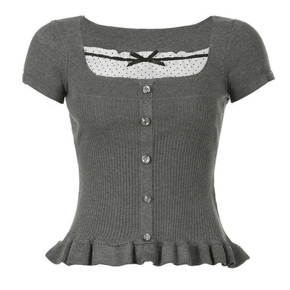 Grey Dot Rib Top SpreePicky