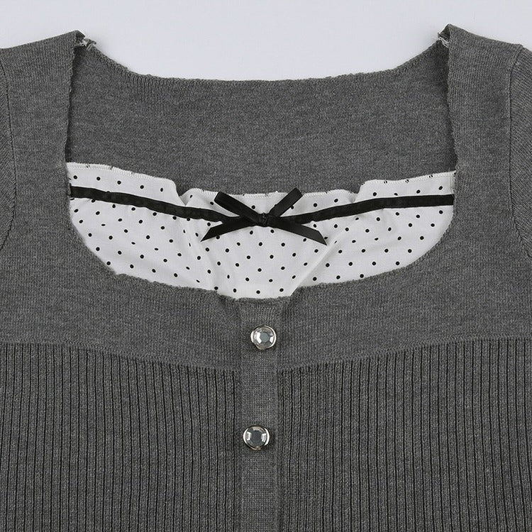 Grey Dot Rib Top SpreePicky