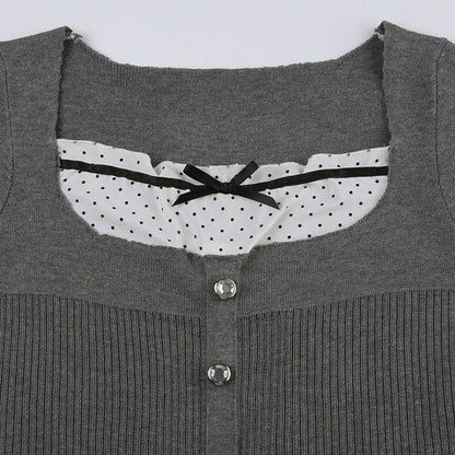 Grey Dot Rib Top SpreePicky