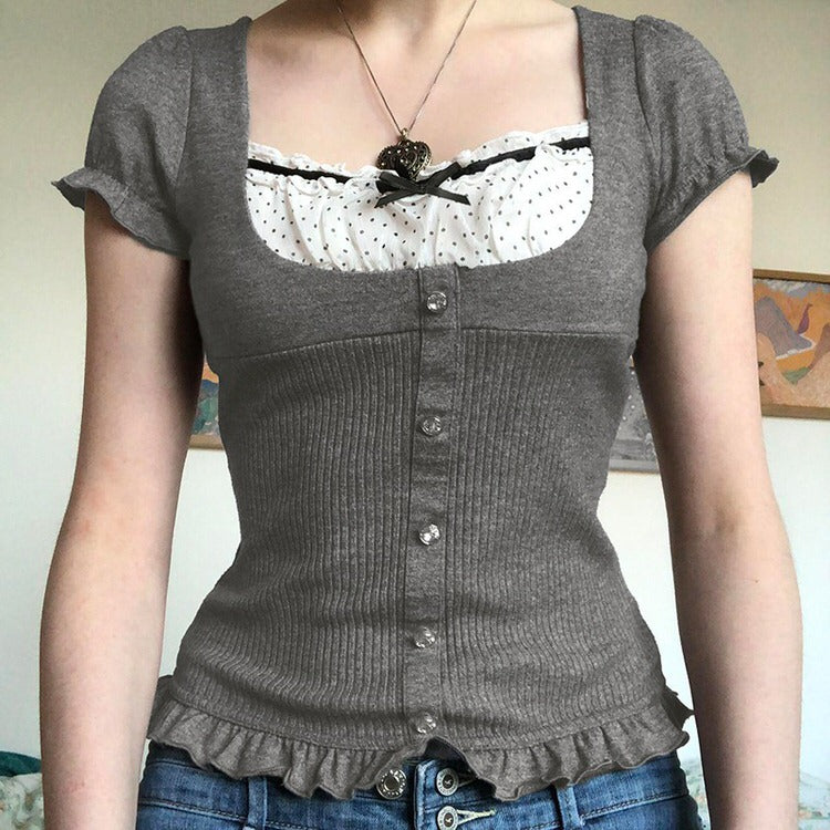 Grey Dot Rib Top SpreePicky