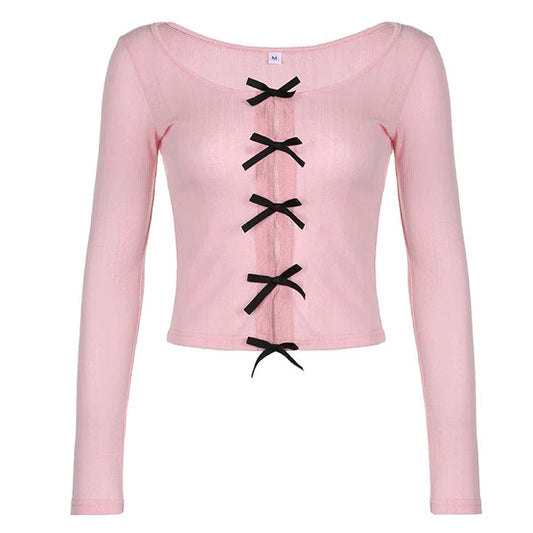 Bow Long Sleeve Split Top SpreePicky