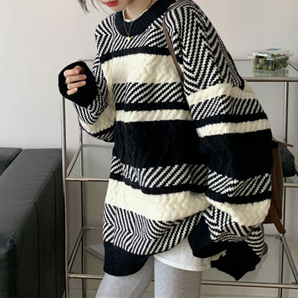 Cozy Stripe Knit Sweater SpreePicky