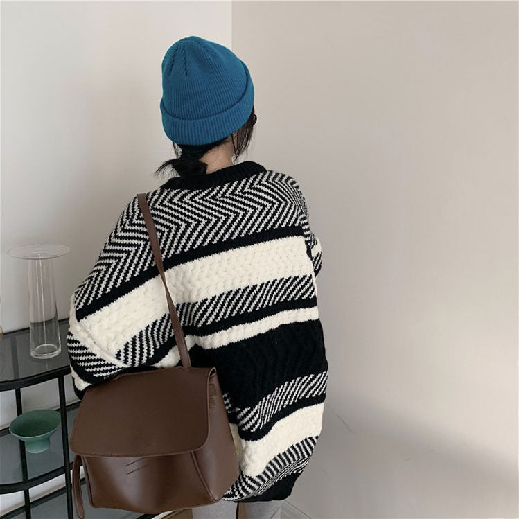 Cozy Stripe Knit Sweater SpreePicky