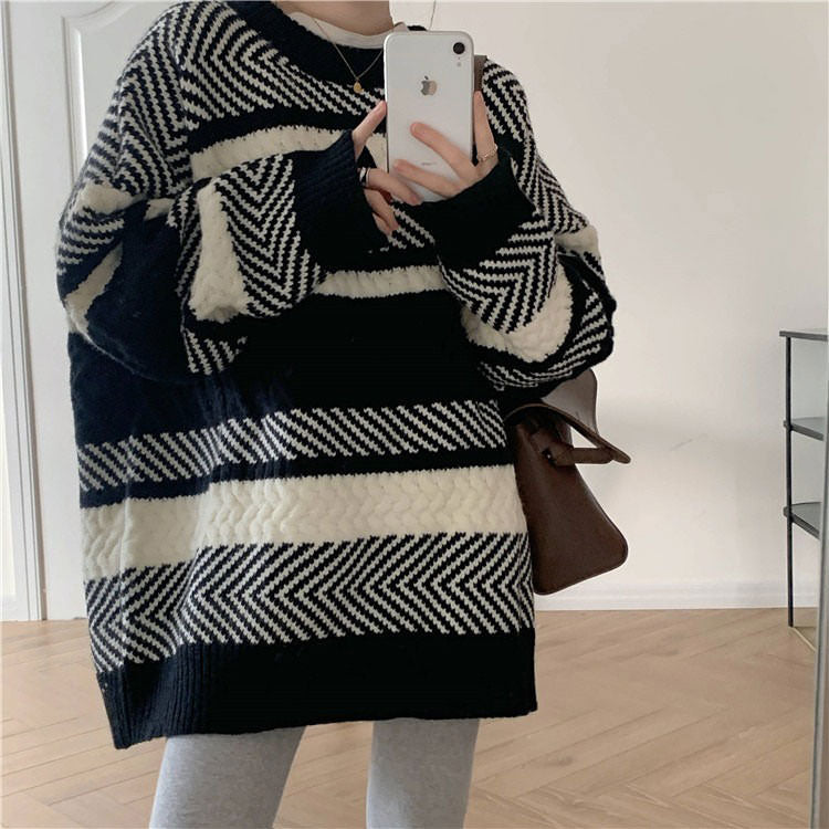 Cozy Stripe Knit Sweater SpreePicky